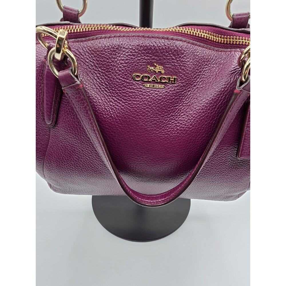 Coach Small Kelsey Pebbled Leather Satchel Bag β Deep Plum β Gold Hardware - Picture 7 of 16